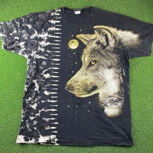 Vintage Y2K Jays Rock Wolf Realism Studded Tie Dye All Over Print T Shirt Sz XL